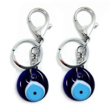 SET OF 2 EVIL EYE KEYCHAINS Blue Glass Good Luck Charm Key Chain Ring Pr... - $11.95