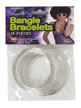 Silver Bangle Bracelets 50 Piece 80&#39;s Disco Pirate Wench Gypsy Costume Accessory - £3.83 GBP