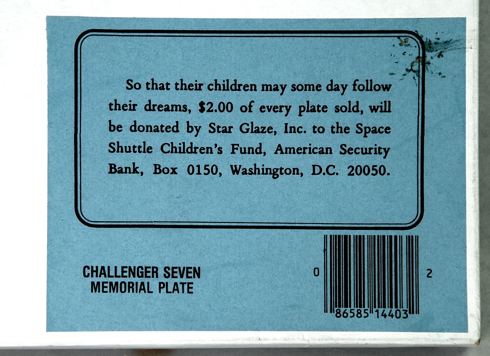Challenger Seven Memorial Plate Space Shuttle Disaster Star Glaze US Astronauts Item image 3