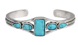 Turquoise Colored Stone Square Silver Cuff Bracelet Blue Rock Western JL739 - £9.29 GBP