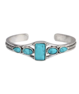 TURQUOISE COLORED STONE SQUARE SILVER CUFF BRACELET blue rock western JL739 - $16.26 CAD