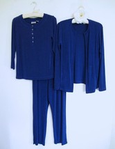 CHICOS Travelers Knit  3 piece Outfit Open Jacket Top Pants 0 XS 4 6 Royal Blue - $39.99