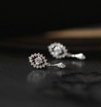 Elegant CZ Shining 925 Sterling Silver Dangling Small Stud Wedding Earrings - £23.49 GBP