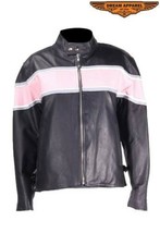 Women&#39;s Racer Motorcycle Jacket Bike Apparel Pink &amp; Double Silver Stripes - $80.00