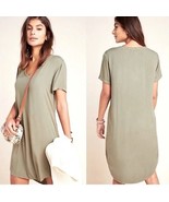 Cloth &amp; Stone Crispin Mini Tunic Dress Small V Neck Soft Army Green Sage... - $622.19 MXN