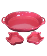 Vintage RED 3 Pc. BIA Cordon Bleu Oval Serving Baking Casserole &amp; 2 Side... - £14.88 GBP