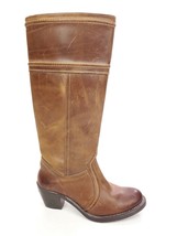Frye Jane Stitch Oiled Leather Brown Tall Distressed Western Boots 6.5 B - $125.00