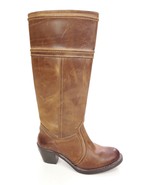 Frye Jane Stitch Oiled Leather Brown Tall Distressed Western Boots 6.5 B - $125.00