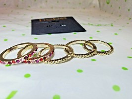 BEBE Women&#39;s Gold Tone Bands With Gemstones Fashion Ring Set 5 Pieces Size 10.75 - £11.80 GBP