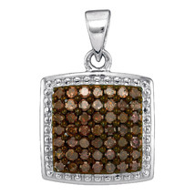 10kt White Gold Womens Round Brown Diamond Square Pendant 1/2 Cttw - £296.66 GBP