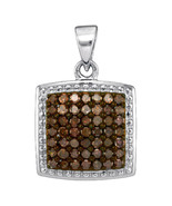 10kt White Gold Womens Round Brown Diamond Square Pendant 1/2 Cttw - £292.10 GBP