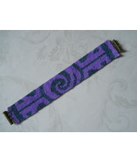Bracelet: Dark Blue &amp; Lavender Tribal Motif, Peyote Stitch, Tube Clasp - £30.66 GBP