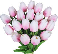 Artificial Pink Tulips Flowers Faux Tulip Stems PU Real Touch Tulips 20 Pcs for - £20.49 GBP