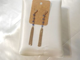 Department Store Gold Tone Purple Beaded Tassel Linear Fish Hook Earrings Y650 - $10.55