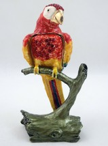 Bejeweled Scarlet Macaw Parrot Hinged Trinket Jewelry Box Jeweled Enameled 4.25&quot; - £73.26 GBP
