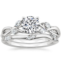 Round Cut 2.35Ct Moissanite White Gold Plated Leaf Engagement Ring Set in Size 7 - £132.07 GBP