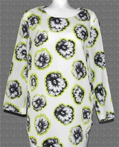 TOPSHOP Chartreuse Black White Flowers Long Lightweight Pullover Tunic T... - $19.99