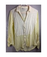 Lucky Brand Womens Top Yellow Roll Sleeve Button Blouse Cotton Blend Sz ... - $34.97 CAD