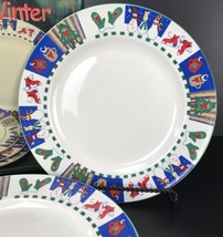 Set of 4 WELCOME WINTER  Stoneware Dinner Plates Ro Gregg NIB  - $39.99