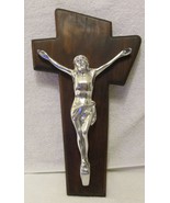Designer 18&quot; Sculpted Aluminum Wall Crucifix on Wide Dark Wood Cross  - $198.00