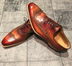 New Handmade Men Brown Shaded Leather Oxford Wingtip Dress Formal Shoes For Men - $128.69