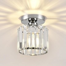 Semi Flush Mount Ceiling Light, Crystal Ceiling Light Silver Crystal Cha... - £30.85 GBP