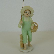 Ucagco China Boy Going Fishing Figurine Vintage Made in Japan Green Hat Basket - £15.46 GBP