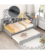 Gray Wooden Twin House Bed with Trundle &amp; Storage Shelf for Kids - $9,328.62 MXN