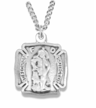 Sterling Silver St. Florian Shielf Patron Of Firefighters Medal Necklace &amp; Chain - £64.28 GBP