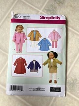 2007 Simplicity Sewing Pattern 3551 18" Doll 8 Pc Wardrobe Jacket Skirt Leggings - $14.95