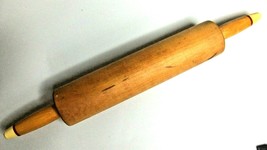 Vintage Dough Rolling Pin Solid Wood Beige Red Tip Handles Farmhouse Ret... - £13.98 GBP