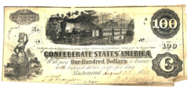 1862 Confederate States of America Civil War Currency T-40 “Train” Note XF - $376.20