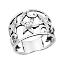 Blooming Tropical Garden Sterling Silver Thick Band Ring-6 - £11.92 GBP