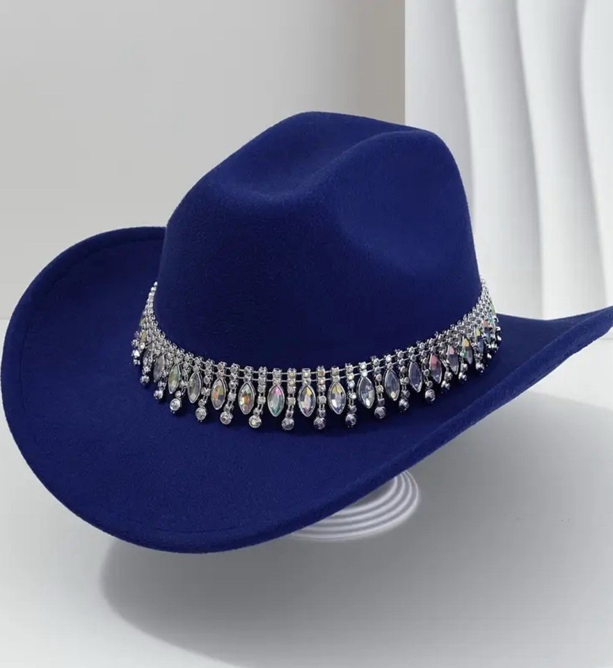 Royal Blue  Western Cowboy Hat Outback Cowgirl Hat Rode Felt Hat - £19.55 GBP
