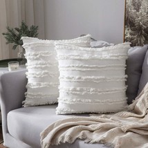 Set Of 2 Decorative Boho Throw Pillow Covers With Linen Striped Jacquard Pattern - £31.91 GBP