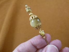 (U-319) 6 + 14mm tan blonde Tiger&#39;s eye gemstone bead gold hatpin Pin ha... - $10.39