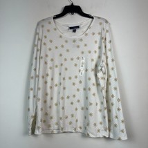 Karen Scott Womens XL Winter White Star Print Long Sleeve Scoop Neck Top NWD B74 - $19.59