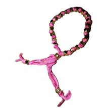 Ettika Bracelet Friendship Adjustable 18k Gold Plated Beads Pink Ribbon 10&quot; - £11.51 GBP