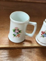 Estate Lot of 2 Small Mini Bone Chine White with Flowers Mugs – wider one is 1 a - $10.39