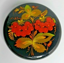 Vintage Russian Hand Painted Floral Lacquer Wood Round Box USSR (U24/67) - £47.40 GBP