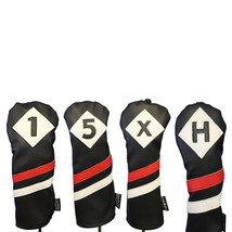 Majek Golf 1 5 X H Driver Woods &amp; Hybrid Headcover Black Red White Leather Style - £37.19 GBP