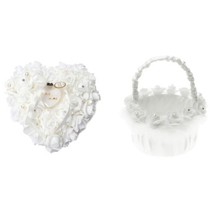 Bridal Flower Girl Basket Floral Heart Ring Pillow Ivory For Wedding New - $23.36