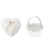 Bridal Flower Girl Basket Floral Heart Ring Pillow Ivory For Wedding New - £18.36 GBP