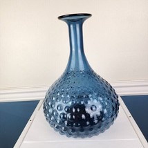 Sea Blue Hand Blown Hobnail Art Glass Large Vase - £25.69 GBP