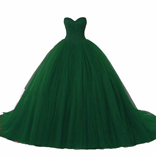Kivary Beaded Sweetheart Ball Gown Long Formal Evening Prom Dresses Emerald Gree