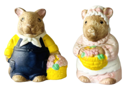 Vintage Mice Salt &amp; Pepper Shaker Set Porcelain Lady &amp; Man Mouse Collection - £13.14 GBP