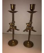 Pair of Vintage Tall Brass Reindeer Taper Candle Holders-13&quot; Tall-India - £26.20 GBP