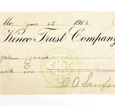 1913 Kineo Trust Company Bank Check E.A. Sampson Dover Maine Signed 2111... - $19.99