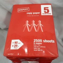 Staples Copy Paper Legal Size 92 Bright 2500 Sheets 5 Reams 990176 Print... - £22.00 GBP