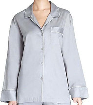 Natori Womens Sateen Long Sleeve Button Front Top Size Small Color Grey - £27.14 GBP